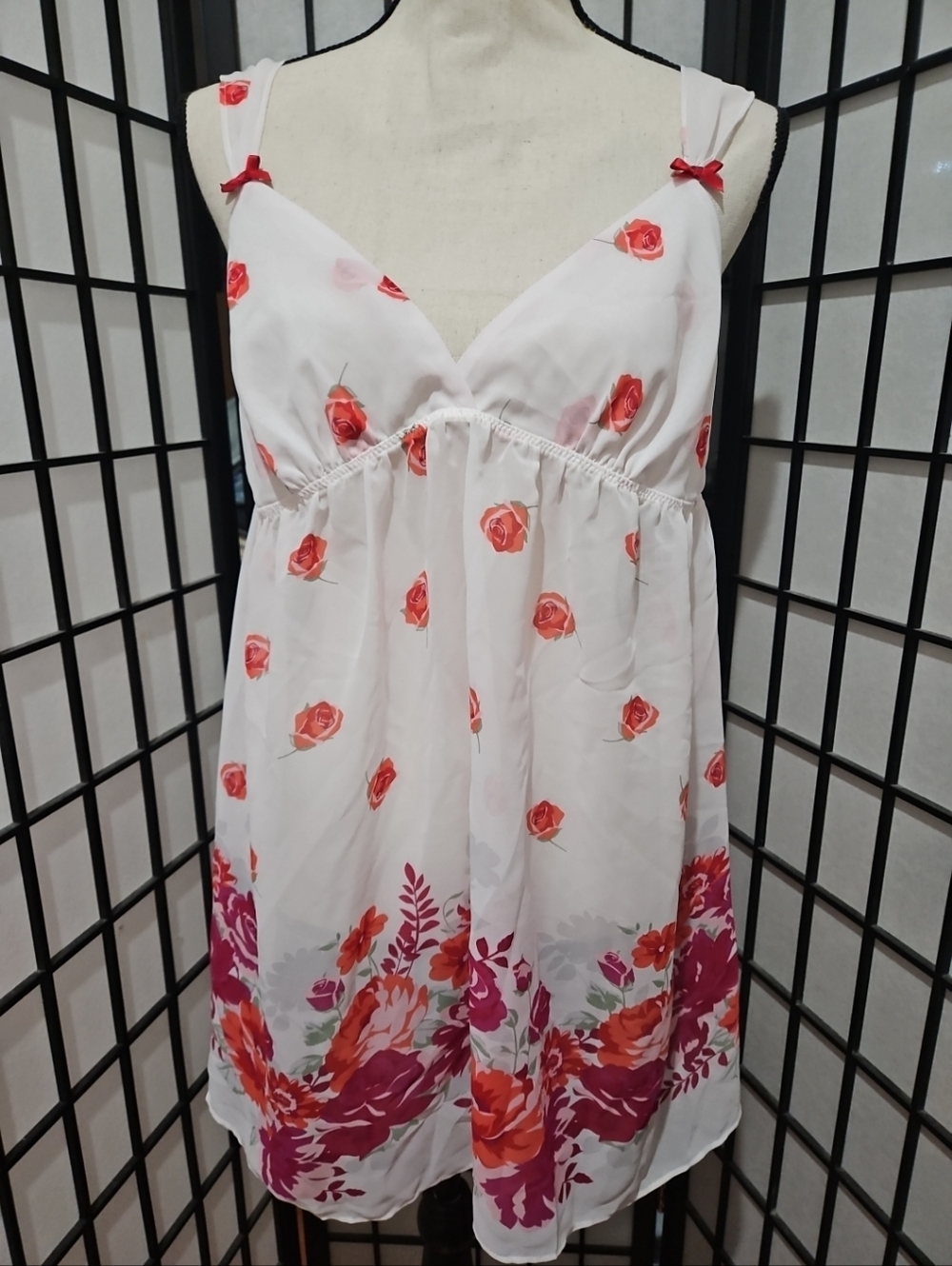 NWT Flora Nikrooz XL  Ivory With Floral Rose Pattern Sheer Sexy Lingerie